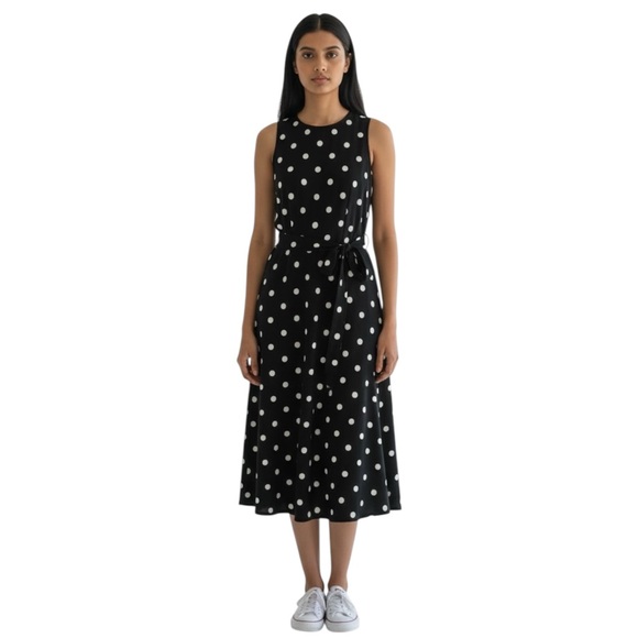 Ralph Lauren Dresses & Skirts - Ralph Lauren Black & White Polka Dot Midi Sleeveless Dress Belted Women’s Size 2